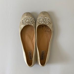 Badgley Mischka Ivory Satin Ballet Flats
